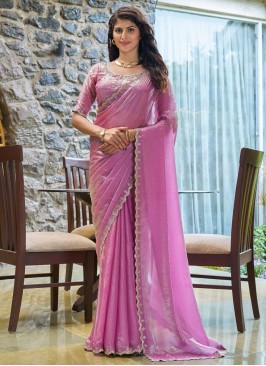 Brilliant Satin Silk Magenta Cutdana Classic Saree