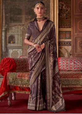 Brown and Grey Color Designer Saree