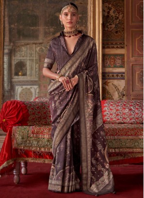 Brown and Grey Color Designer Saree