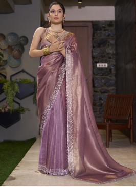 Brown and Purple Fancy Fabric Swarovski Designer Saree