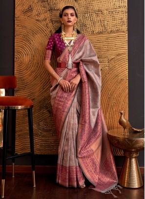 Brown and Purple Weaving Party Contemporary Saree