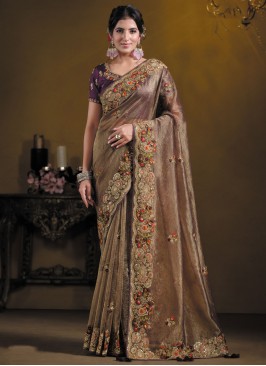 Brown Ceremonial Banarasi Silk Designer Saree