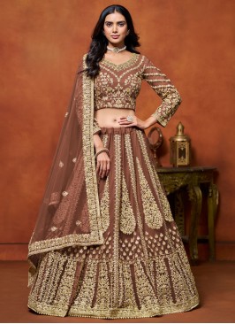 Brown Embroidered Trendy Lehenga Choli