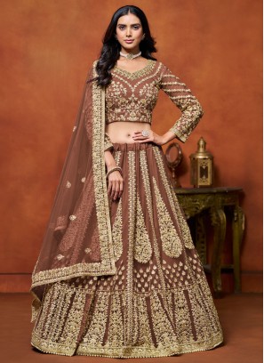 Brown Embroidered Trendy Lehenga Choli