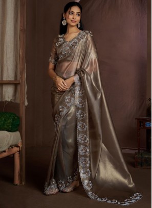 Brown Festival Fancy Fabric Classic Saree