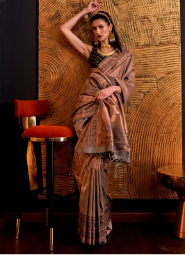 Brown Festival Handloom silk Trendy Saree