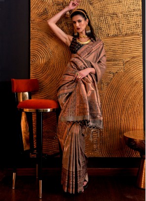 Brown Festival Handloom silk Trendy Saree