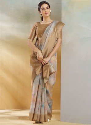 Brown Handloom silk Weaving Designer Saree