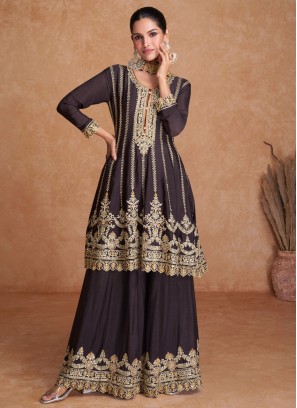 Brown Sequins Ceremonial Readymade Salwar Kameez