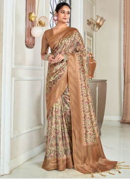 Brown Weaving Handloom silk Trendy Saree