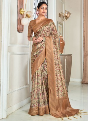 Brown Weaving Handloom silk Trendy Saree