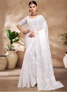 Burburry  Resham White Contemporary Saree