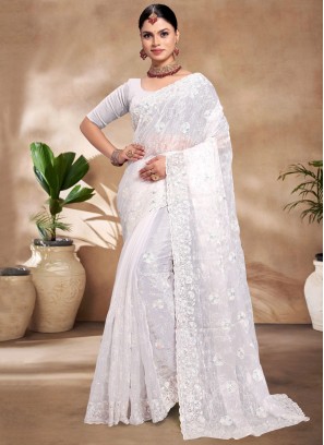 Burburry  Resham White Contemporary Saree