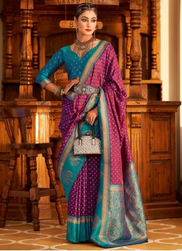 Burgundy and Magenta Banarasi Silk Trendy Saree