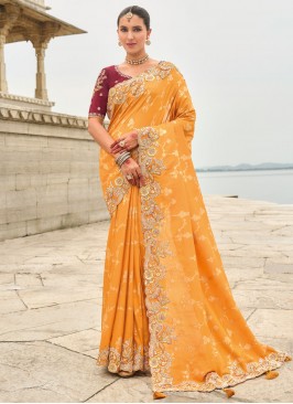 Butta Silk Classic Saree in Orange