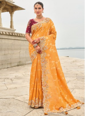 Butta Silk Classic Saree in Orange