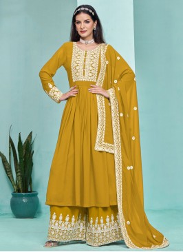 Buttons Faux Georgette Trendy Salwar Kameez in Mus