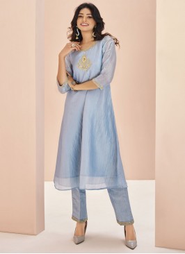 Capricious Organza Embroidered Blue Party Wear Kurti