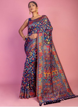 Capricious Pashmina Navy Blue Contemporary Saree