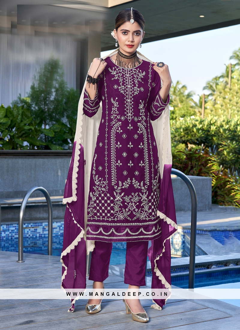 Capricious Purple Georgette Salwar Suit