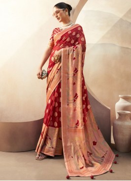 Capricious Red Weaving Contemporary Saree