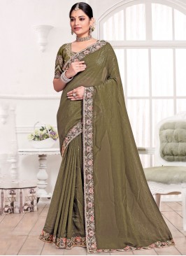 Captivating Cord Green Silk Designer Saree