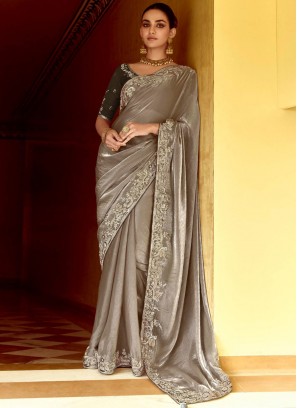 Captivating Grey Fancy Fabric Traditional Saree