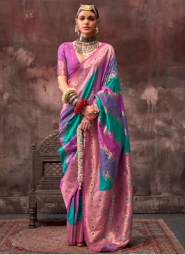 Captivating Multi Colour Weaving Classic Saree