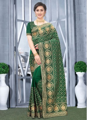Captivating Vichitra Silk Green Classic Saree