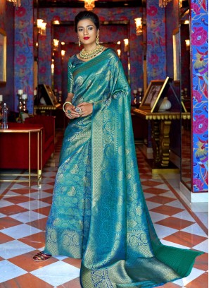 Catchy Blue Silk Traditional Designer Saree
