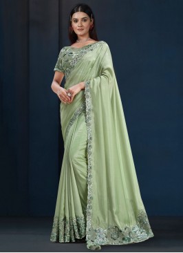 Catchy Green Sangeet Traditional Saree