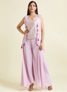 Catchy Lavender and Pink Georgette Trendy Salwar Kameez