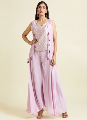 Catchy Lavender and Pink Georgette Trendy Salwar Kameez