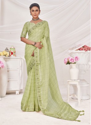 Catchy Zari Banarasi Silk Green Classic Saree