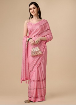 Celestial Embroidered Pink Classic Designer Saree