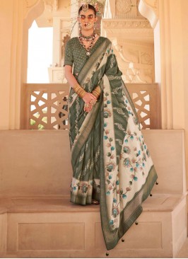 Celestial Green Silk Contemporary Saree