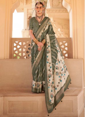 Celestial Green Silk Contemporary Saree