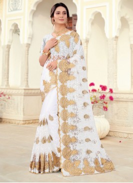 Celestial Net Off White Embroidered Classic Saree