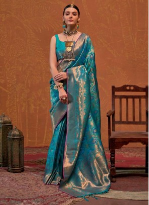 Celestial Weaving Morpeach  Handloom silk Contemporary Saree