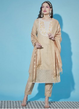 Chanderi Beige Embroidered Salwar Suit