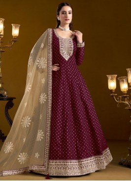 Chanderi Embroidered Burgundy Trendy Salwar Kameez