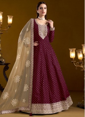 Chanderi Embroidered Burgundy Trendy Salwar Kameez