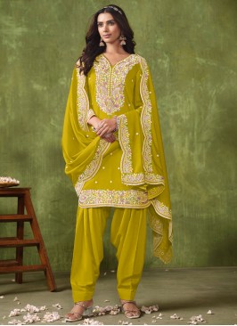 Chanderi Embroidered Trendy Salwar Kameez in Green