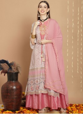 Chanderi Silk Grey and Pink Trendy Lehenga Choli