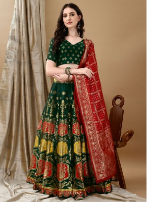 Charismatic Jacquard Silk Green Jacquard Work Lehenga Choli