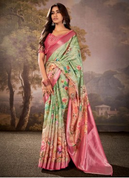 Charismatic Print Green Classic Saree