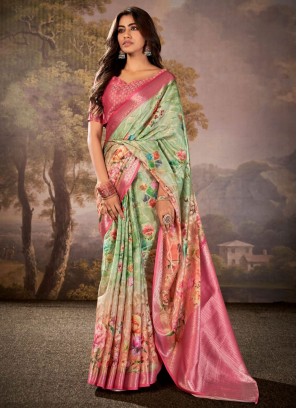 Charismatic Print Green Classic Saree