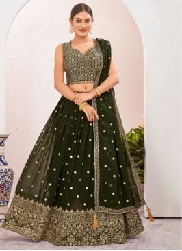 Charming Georgette Green Embroidered Readymade Lehenga Choli