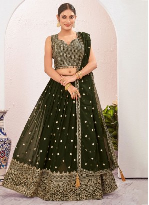 Charming Georgette Green Embroidered Readymade Lehenga Choli