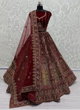 Charming Maroon Velvet Trendy Lehenga Choli